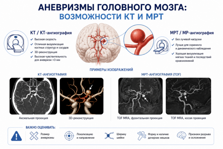 Аневризмы головного мозга: возможности КТ и МРТ в диагностике