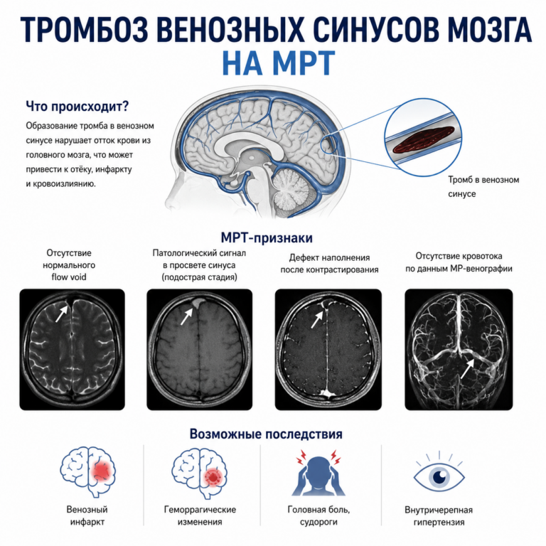 Тромбоз венозных синусов мозга на МРТ: ключевые признаки, диагностика и ошибки интерпретации