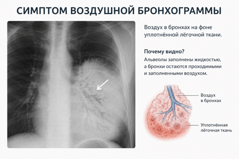 🔍 Рентгенологический симптом: «Симптом воздушной бронхограммы»