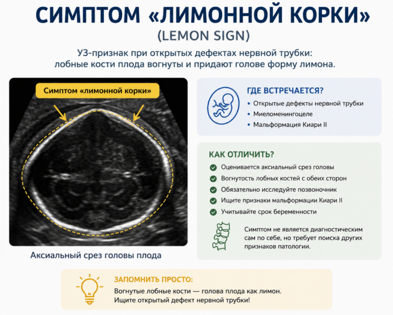 🔍 Рентгенологический симптом: «Симптом лимонной корки» (Lemon Sign)