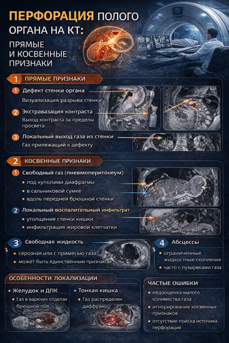 Перфорация полого органа на КТ: прямые и косвенные признаки