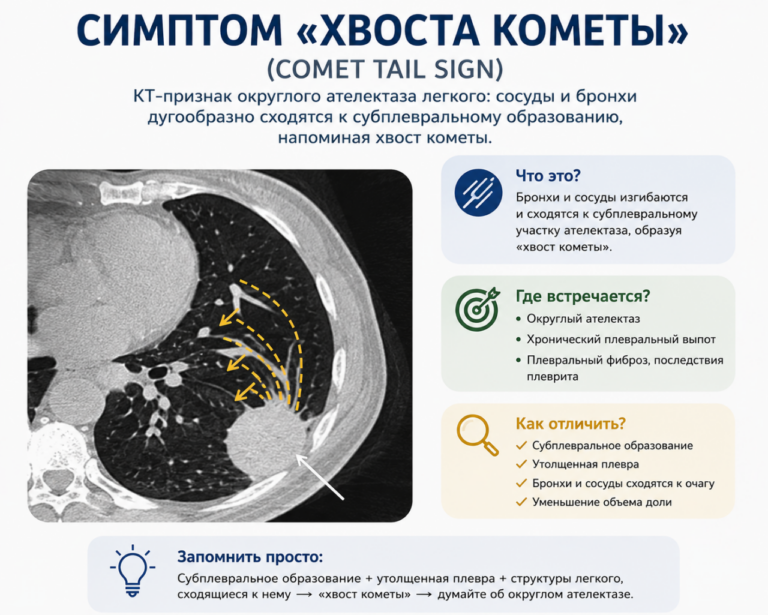 🔍 Рентгенологический симптом: «Симптом хвоста кометы» (Comet Tail Sign)
