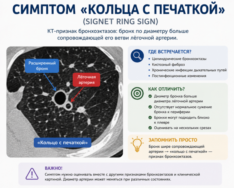 🔍 Рентгенологический симптом: «Симптом кольца с печаткой» (Signet Ring Sign)